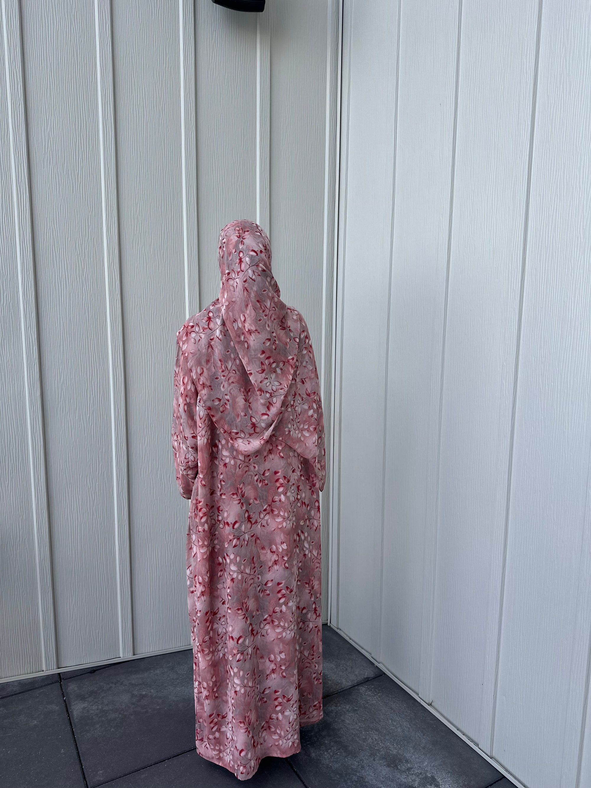 pink leafy flow printed abaya