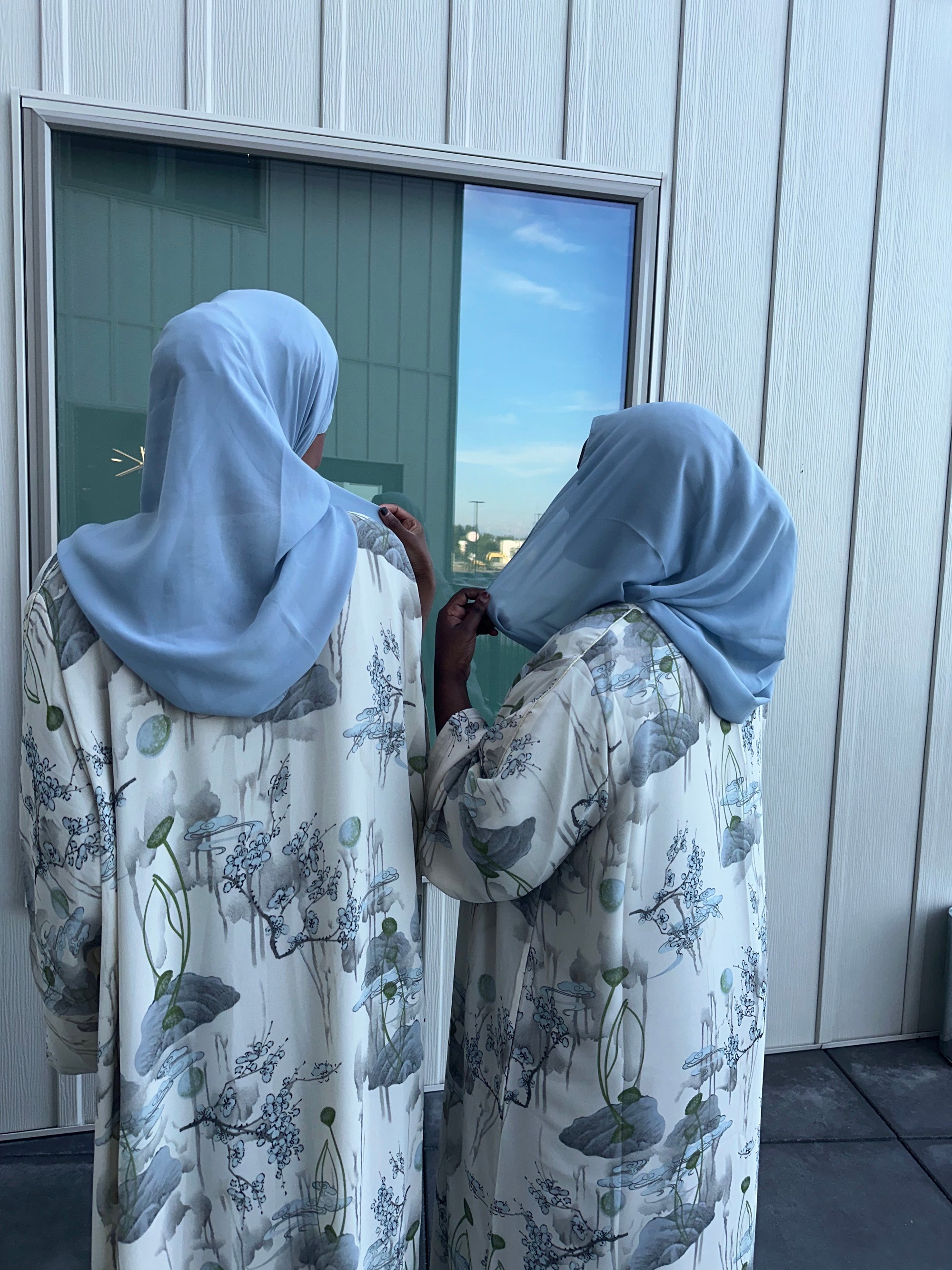 light blue floral printed abaya