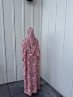 pink leafy flow printed abaya